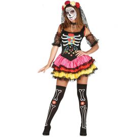 Disfraz de Catrina de Colores para Mujer con Falda Disfraz de Catrina de Colores para Mujer con Falda