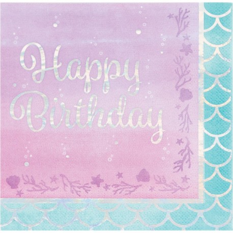 Irisierende Happy Birthday Meerjungfrau-Servietten