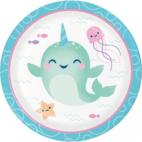 8 Platos Unicornio Ballena 18 cm